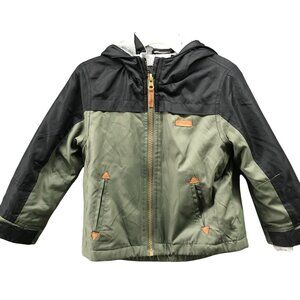 Eddie Bauer Boys 2T Fleece Lined Jacket Olive Green Black Hooded Kids Zip